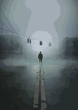 Man Standing on a Foggy Road