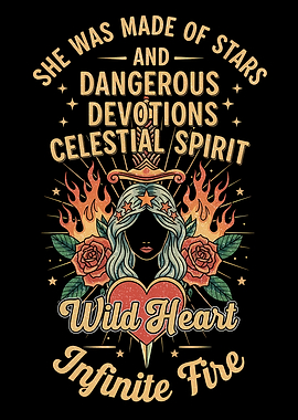 Celestial Spirit – Tattoo Inspired Stars and Fire Wall Art