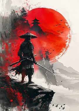 Samurai Warrior with Rising Sun