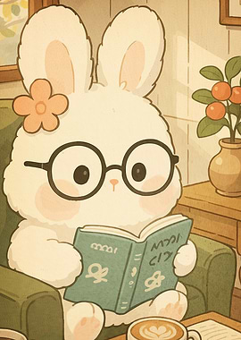 Cute Bunny Reading Book