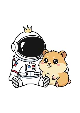 Astronaut with Hamster Cartoon Illustration