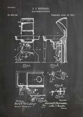 Blacksmith Forge Patent Blueprint, 1911
