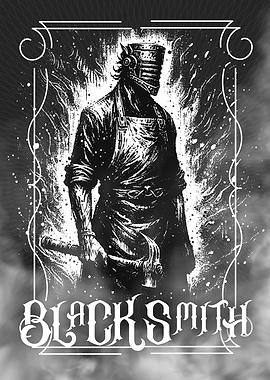 Blacksmith Illustration in Black and White