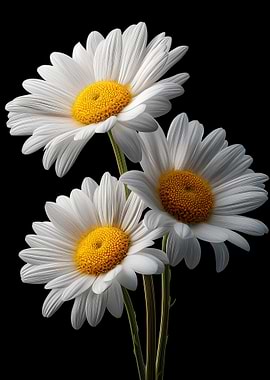 White Daisies on Black Background