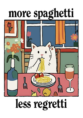 More Spaghetti, Less Regretti Cat Art