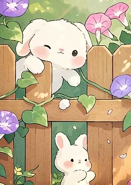Cute Bunnies Morning Glories
