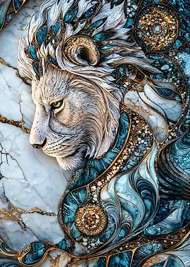Kintsugi Lion Marble and Gold Art