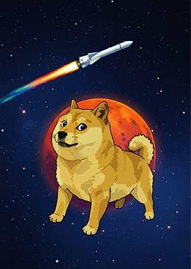 Doge in Space with Rocket