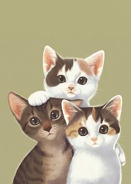 Three Cute Kittens Portrait