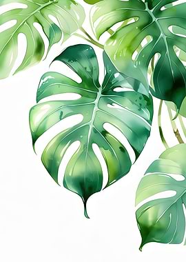 Monstera Leaves Watercolor Painting