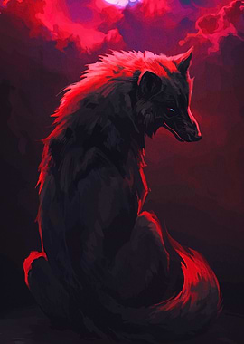 Red Moon Wolf Digital Art