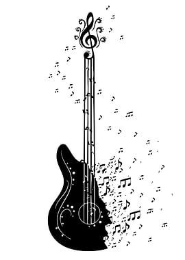 Guitar Music Notes Black and White