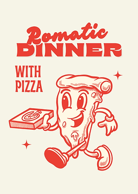 Romantic Dinner with Pizza Cartoon