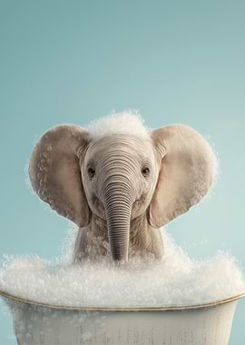 Baby Elephant in a Bubble Bath