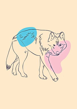 Minimalist Wolf Line Art with Color Accents