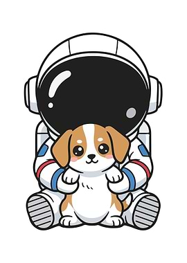 Astronaut with Dog Cartoon Illustration