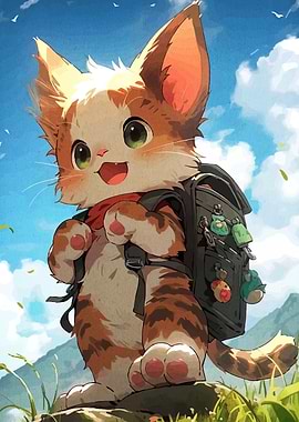Adventurous Cat with Backpack