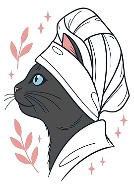 Cat with Spa Headband Illustration