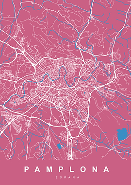 Pamplona, España City Map Art