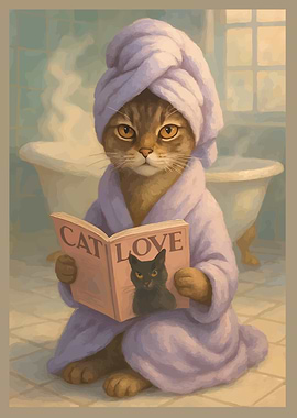 Cat in Robe Reading Magazine