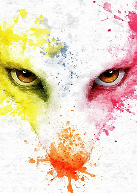 Abstract Wolf Face with Color Splashes