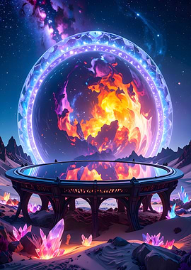 Fiery Orb in Crystal Landscape