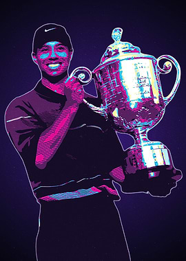Tiger Woods Golfer Holding Trophy Pop Art