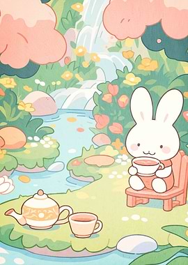 Cute Bunny Tea Party Waterfall