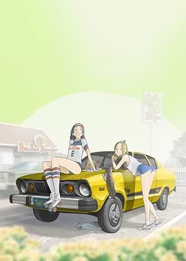 Anime Girls with Yellow Car