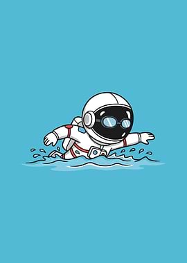 Astronaut Swimming Cartoon Illustration