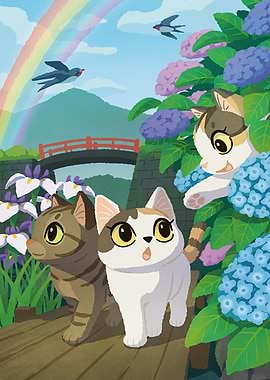 Cats in a Japanese Garden