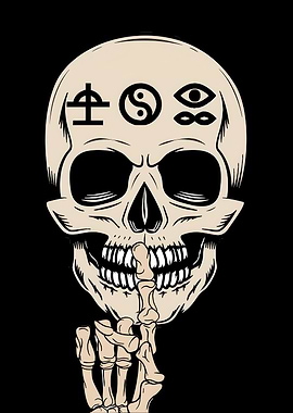Skull with Symbols and Shushing Gesture