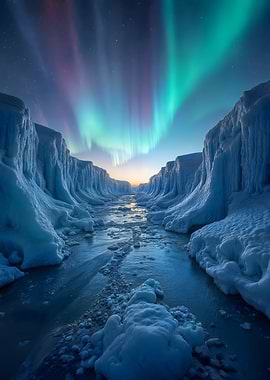 Aurora Borealis over Frozen Landscape