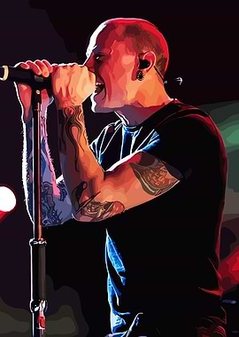 Chester Bennington singing into microphone