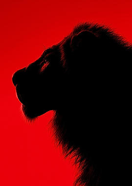 Lion Silhouette on Red Background
