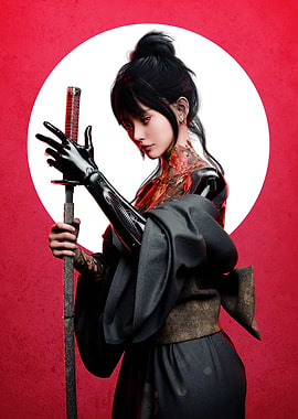 Cyberpunk Geisha with Katana