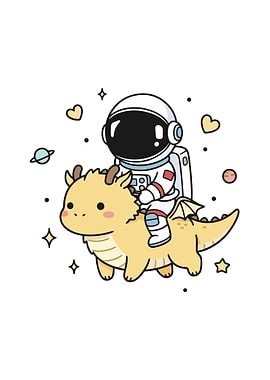 Astronaut riding a cute dragon