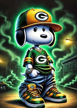 Cartoon Dog in Green Bay Packers Gear