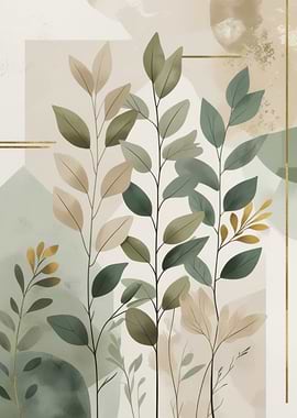 Botanical Watercolor Art with Gold Accents
