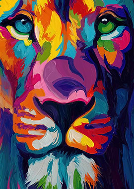 Colorful Lion Portrait Painting