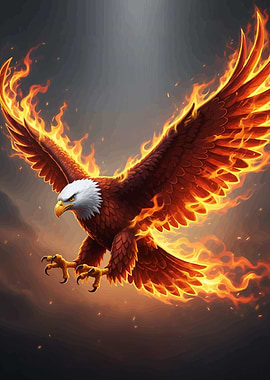 Fiery Eagle Soaring Through Sky