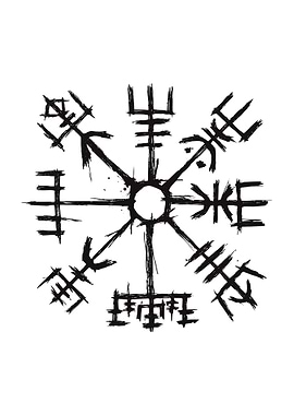 Vegvisir Compass Viking Symbol Black and White