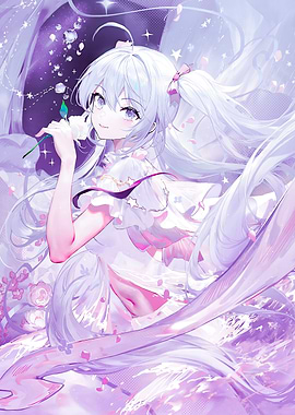 Girl with White Hair and Flower