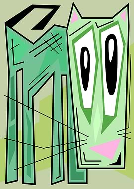 Abstract Green Cat Illustration