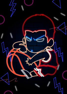 Neon Basketball Player Cartoon Illustration