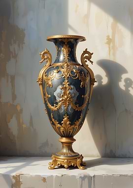 Ornate Blue and Gold Vase