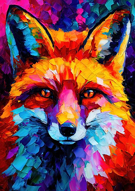 Colorful Fox Portrait Painting