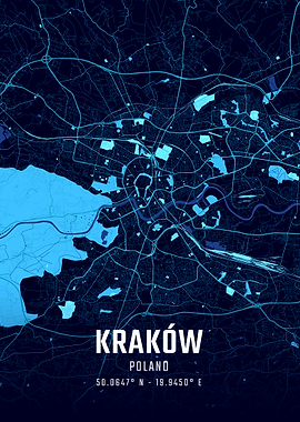 Kraków Midnight City Map