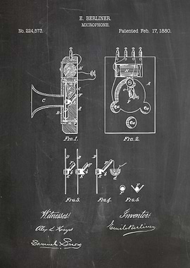 E. Berliner Microphone Patent Drawing