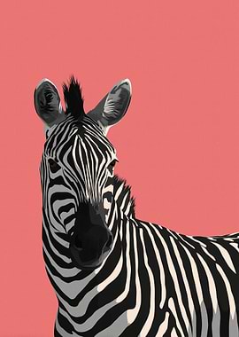 Zebra Portrait on Coral Background